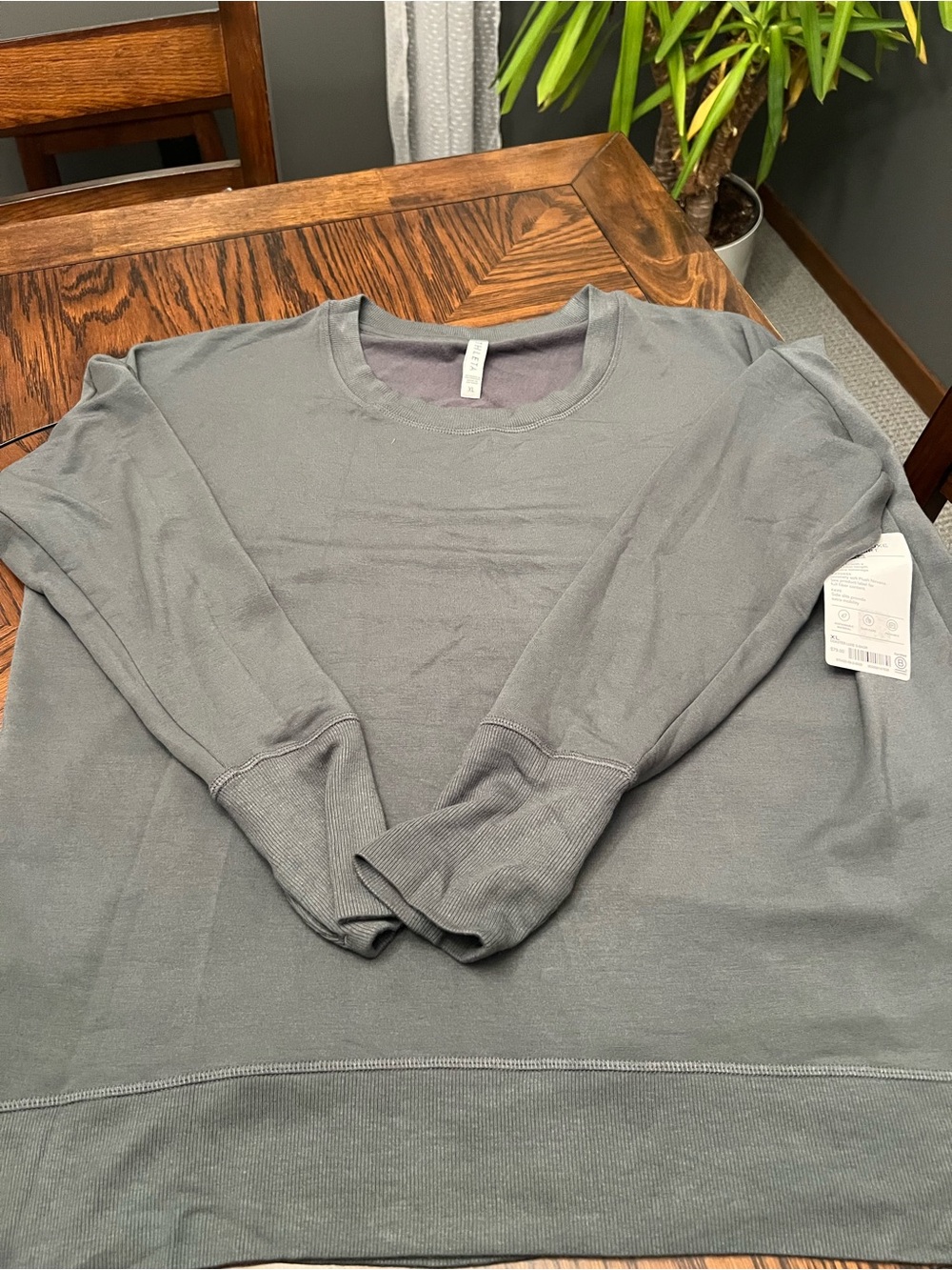 Athleta Women's Fleece Sweatshirt Green  XL Pullover Crewneck Logo Stretch # 730
